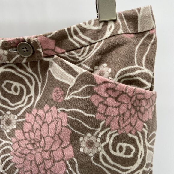 Ann Taylor Loft Sz 12 Skirt Cotton Velour Pink Tan Floral Pockets Short Print - Picture 4 of 9